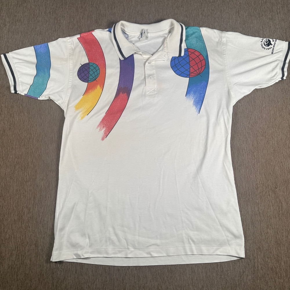 Vintage Head Sportswear 90s Abstract Graphic Polo Shirt White Hilton Head XL